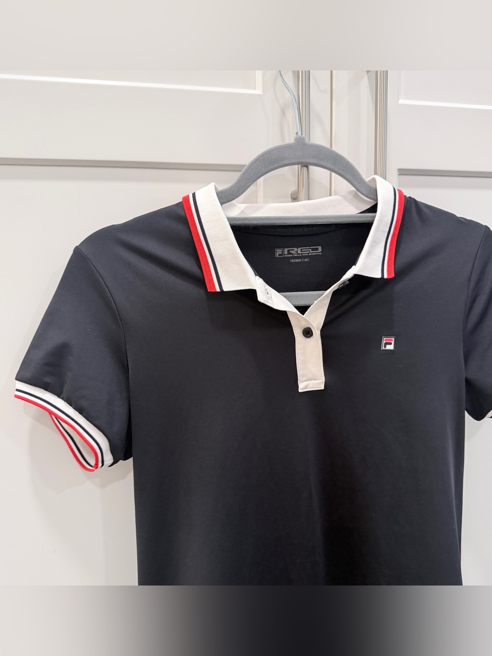 FILA Women Polo Tennis Dress Black Pleated Hem Red White Logo Size 160/Small - Picture 3 of 14